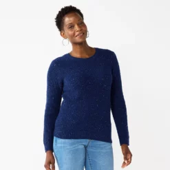 Women's Croft & Barrow® Crewneck Cable Sweater -Hot Sale Adult Shop 5582065 Navy Nep