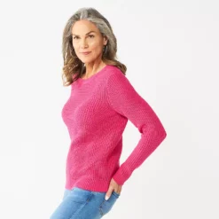 Women's Croft & Barrow® Crewneck Cable Sweater -Hot Sale Adult Shop 5582065 Pink
