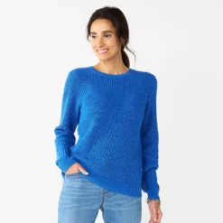Women's Croft & Barrow® Crewneck Cable Sweater -Hot Sale Adult Shop 5582065 Royal Blue