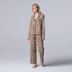 Women's Simply Vera Vera Wang Cozy 3-pc. Long Sleeve Pajama Set & Matching Headband -Hot Sale Adult Shop 5582800 Natural Animal