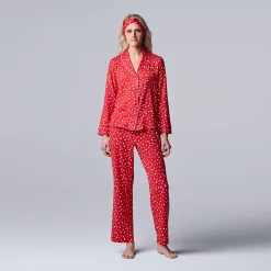 Women's Simply Vera Vera Wang Cozy 3-pc. Long Sleeve Pajama Set & Matching Headband -Hot Sale Adult Shop 5582800 Red Dot