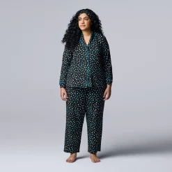 Plus Size Simply Vera Vera Wang Cozy 3-pc. Long Sleeve Pajama Shirt, Pajama Pants & Matching Headband Sleep Set -Hot Sale Adult Shop 5582802 Black Dot