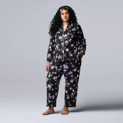 Plus Size Simply Vera Vera Wang Cozy 3-pc. Long Sleeve Pajama Shirt, Pajama Pants & Matching Headband Sleep Set -Hot Sale Adult Shop 5582802 Black Floral