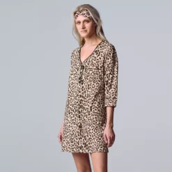Women's Simply Vera Vera Wang 3/4 Sleeve Cozy Henley Sleepshirt with Matching Headband