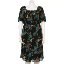 Plus Size LC Lauren Conrad Balloon-Sleeve Smocked Dress