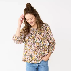 Women's Sonoma Goods For Life® Ruffle Shoulder Peasant Top -Hot Sale Adult Shop 5584039 Purple Multi Floral