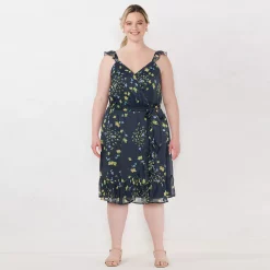 Plus Size LC Lauren Conrad Surplice Faux-Wrap Dress -Hot Sale Adult Shop 5584050 Navy Lemons