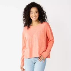 Women's Sonoma Goods For Life® Long Sleeve Pocket Tee -Hot Sale Adult Shop 5585375 Coral Pink