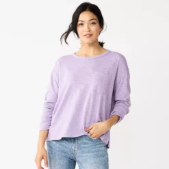 Women's Sonoma Goods For Life® Long Sleeve Pocket Tee -Hot Sale Adult Shop 5585375 Light Purple