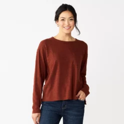 Women's Sonoma Goods For Life® Long Sleeve Pocket Tee -Hot Sale Adult Shop 5585375 Plum Wine