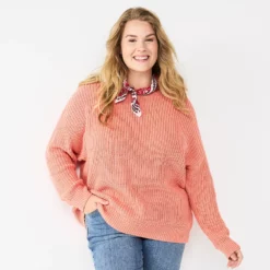 Plus Size Sonoma Goods For Life® Drop Shoulder Sweater -Hot Sale Adult Shop 5585467 Coral