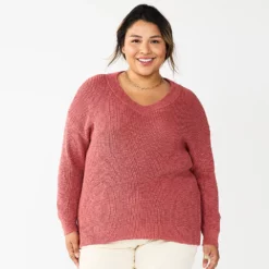 Plus Size Sonoma Goods For Life® Long Sleeve V-Neck Sweater -Hot Sale Adult Shop 5585496 Mauve