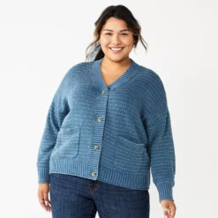 Plus Size Sonoma Goods For Life® Cropped Cardigan -Hot Sale Adult Shop 5585627 Washed Blue