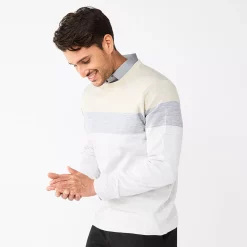 Men's Apt. 9® Colorblock Merino Blend 4-Tone Sweater -Hot Sale Adult Shop 5586573 Cream Grey White
