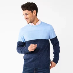 Men's Apt. 9® Colorblock Merino Blend 4-Tone Sweater -Hot Sale Adult Shop 5586573 Lt Blue H Nvy Prl