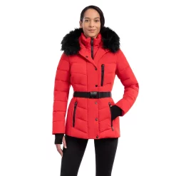 Women's London Fog Faux-Fur Hood Stretch Puffer Coat