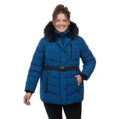 Plus Size London Fog Faux-Fur Hood Stretch Puffer Coat