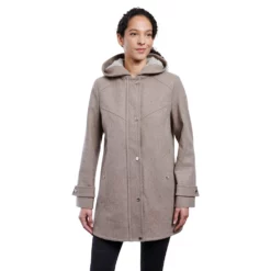 Women's London Fog Faux-Sherpa Hood Wool-Blend Coat -Hot Sale Adult Shop 5587906 Taupe