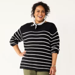 Plus Size Croft & Barrow® Boatneck Pullover Sweater -Hot Sale Adult Shop 5587961 Black Stripe