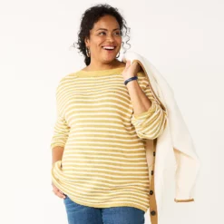 Plus Size Croft & Barrow® Boatneck Pullover Sweater -Hot Sale Adult Shop 5587961 Gold Stripe