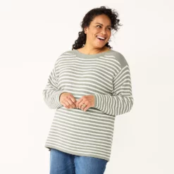 Plus Size Croft & Barrow® Boatneck Pullover Sweater -Hot Sale Adult Shop 5587961 Gray Stripe