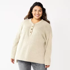 Plus Size Sonoma Goods For Life® Henley Sweater -Hot Sale Adult Shop 5588020 Cream