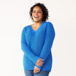 Plus Size Croft & Barrow® Placed Cable Pullover Sweater -Hot Sale Adult Shop 5588807 Royal Blue