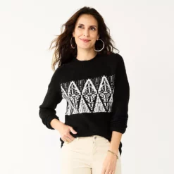 Women's Croft & Barrow® Cozy Crewneck Sweater -Hot Sale Adult Shop 5588987 Black Fairisle