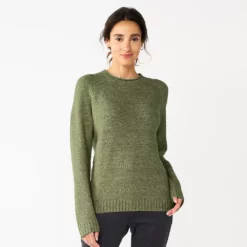 Women's Croft & Barrow® Cozy Crewneck Sweater -Hot Sale Adult Shop 5588987 Olive Heather