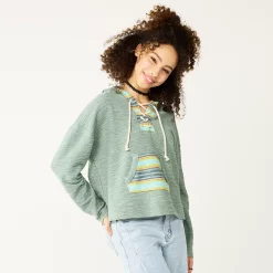 Juniors' SO® Lace-Up Drawstring Hoodie -Hot Sale Adult Shop 5591779 Unique Green