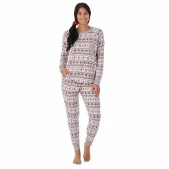Women's Cuddl Duds 3-pc. Knit Long Sleeve Pajama Top, Banded Bottom Pajama Pants & Scrunchie Set -Hot Sale Adult Shop 5591782 Cream Dog Fairisle