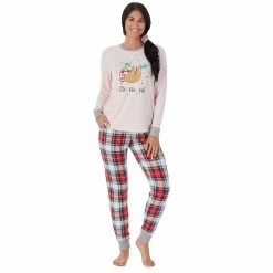 Women's Cuddl Duds 3-pc. Knit Long Sleeve Pajama Top, Banded Bottom Pajama Pants & Scrunchie Set -Hot Sale Adult Shop 5591782 Red Cream Plaid
