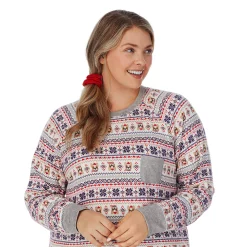 Plus Size Cuddl Duds 3-pc. Knit Long Sleeve Pajama Top, Banded Bottom Pajama Pants & Scrunchie Set -Hot Sale Adult Shop 5591783 ALT2