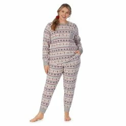 Plus Size Cuddl Duds 3-pc. Knit Long Sleeve Pajama Top, Banded Bottom Pajama Pants & Scrunchie Set -Hot Sale Adult Shop 5591783 Cream Dog Fairisle