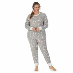 Plus Size Cuddl Duds 3-pc. Knit Long Sleeve Pajama Top, Banded Bottom Pajama Pants & Scrunchie Set