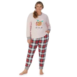 Plus Size Cuddl Duds 3-pc. Knit Long Sleeve Pajama Top, Banded Bottom Pajama Pants & Scrunchie Set -Hot Sale Adult Shop 5591783 Red Cream Plaid