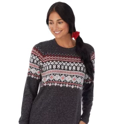 Petite Cuddl Duds 3-pc. Knit Long Sleeve Pajama Top, Banded Bottom Pajama Pants & Scrunchie Set -Hot Sale Adult Shop 5591784 ALT2