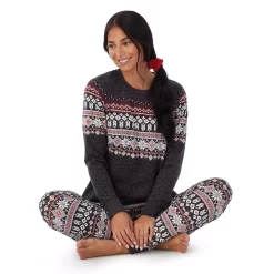 Petite Cuddl Duds 3-pc. Knit Long Sleeve Pajama Top, Banded Bottom Pajama Pants & Scrunchie Set -Hot Sale Adult Shop 5591784 ALT3