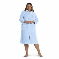 Plus Size Miss Elaine Essentials Sculptured Fleece Zipper Robe -Hot Sale Adult Shop 5591844 Light Blue