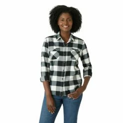 Women's Eddie Bauer Everyday Flex Flannel Shirt -Hot Sale Adult Shop 5593411 Black White Buffalo