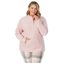 Plus Size Cuddl Duds Fleece Long Sleeve Pajama Top and Banded Bottom Pajama Pants Sleep Set -Hot Sale Adult Shop 5595480 ALT2