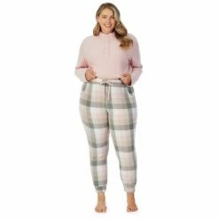 Plus Size Cuddl Duds Fleece Long Sleeve Pajama Top and Banded Bottom Pajama Pants Sleep Set -Hot Sale Adult Shop 5595480 ALT3