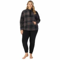 Plus Size Cuddl Duds Fleece Long Sleeve Pajama Top and Banded Bottom Pajama Pants Sleep Set -Hot Sale Adult Shop 5595480 Grey Oatmeal Plaid