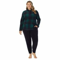 Plus Size Cuddl Duds Fleece Long Sleeve Pajama Top and Banded Bottom Pajama Pants Sleep Set -Hot Sale Adult Shop 5595480 Navy Buffalo Check