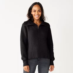 Women's Sonoma Goods For Life® Cozy Quarter-Zip Sweater -Hot Sale Adult Shop 5597622 Black