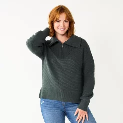 Women's Sonoma Goods For Life® Cozy Quarter-Zip Sweater -Hot Sale Adult Shop 5597622 Dusty Green