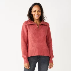 Women's Sonoma Goods For Life® Cozy Quarter-Zip Sweater -Hot Sale Adult Shop 5597622 Mauve
