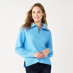 Women's Sonoma Goods For Life® Cozy Quarter-Zip Sweater -Hot Sale Adult Shop 5597622 Sky Blue