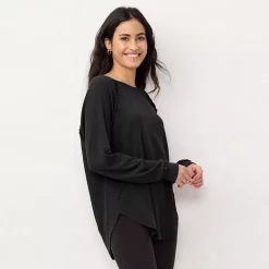 Petite LC Lauren Conrad Raglan Ruffle Tunic -Hot Sale Adult Shop 5608452 Dull Black