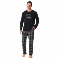 Mens Cuddl Duds Men's Cuddl Duds® Graphic Tee Classic Pajama Set -Hot Sale Adult Shop 5608709 Eat Sleep Game